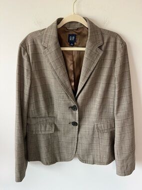 GAP Women's Plaid Two-Button Wool Blend Blazer – Taupe/Brown Size 16